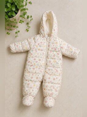 Purebaby Quilted Floral‎ Grow Suit Snowsuit 12–18 Months Hooded Cozy Cottagecore